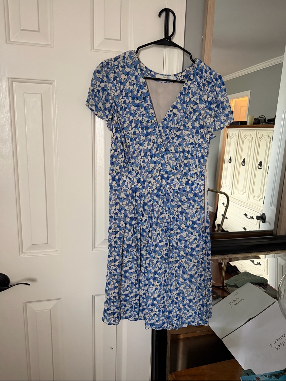 Boden Blue and White Floral V-Neck Mini Dress